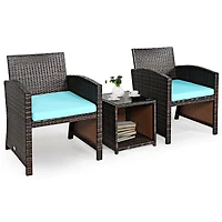 3-Piece PE Rattan Wicker Furniture Outdoor Set-Turquoise