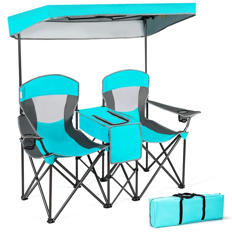 Portable Folding Camping Canopy Chairs, Cup Holder - Turquoise