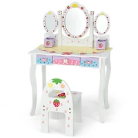 Kids Vanity Princess Makeup Dressing Table Chair Set, Tri-fold Mirror - White