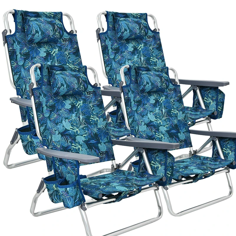 4-Pack 5-Position Outdoor Folding Backpack Beach Reclining Chair, Pillow