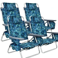 4-Pack 5-Position Outdoor Folding Backpack Beach Reclining Chair, Pillow