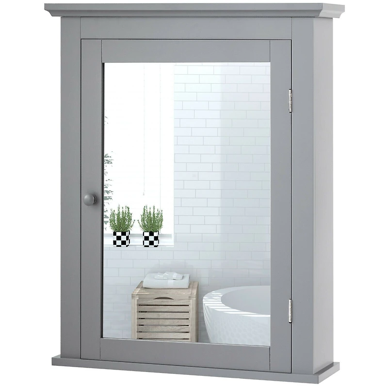 Bathroom Mirror Cabinet Wall Mounted Adjustable Shelf Medicine Storage - Gray