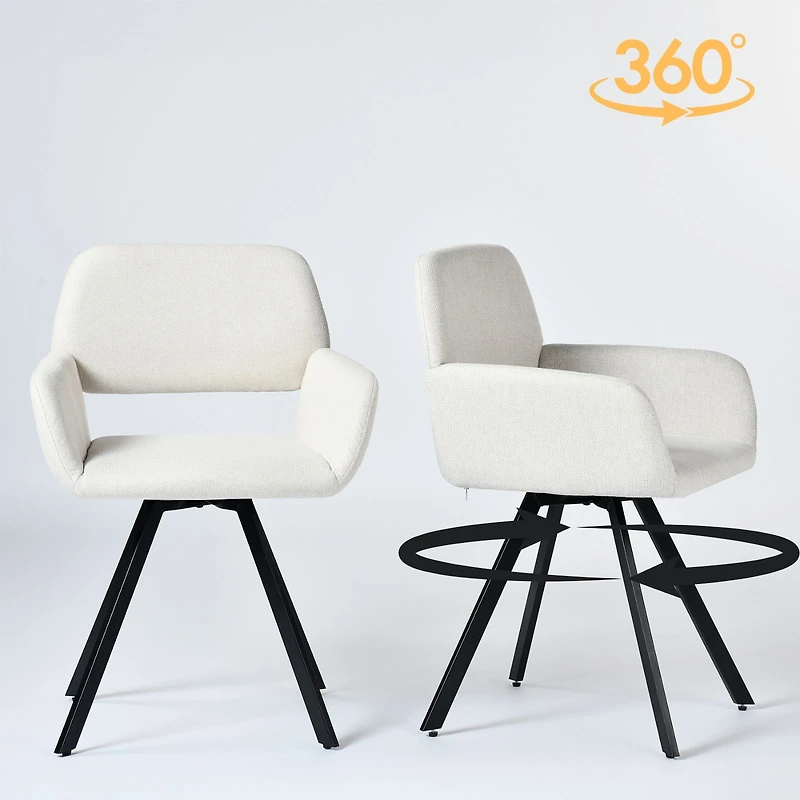 Set of 2 360°Swivel Beige Upholstered Dining Chairs by Maison Classique