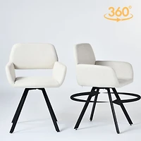 3-Piece Dining Set Oak Round Table With Beige Swivel Chairs by Maison Classique