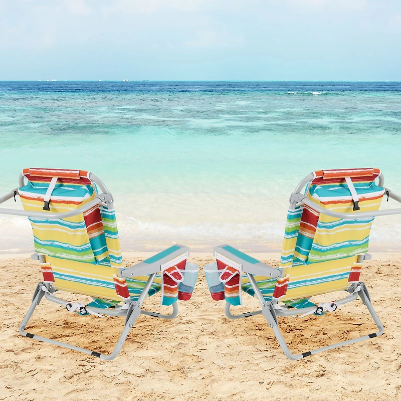 1 Piece Foldable Backpack Beach Chair, Cup Holder and Storage Pockets for Outdoor