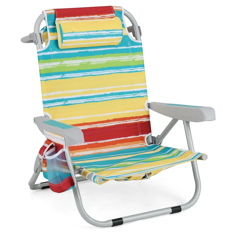 1 Piece Foldable Backpack Beach Chair, Cup Holder and Storage Pockets for Outdoor
