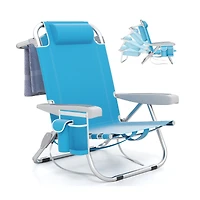 1 Piece Foldable Backpack Beach Chair, Cup Holder and Storage Pockets for Outdoor