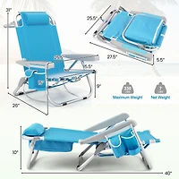 1 Piece Foldable Backpack Beach Chair, Cup Holder and Storage Pockets for Outdoor