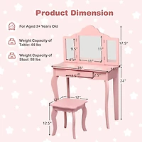 Kids Makeup Dressing Mirror Vanity Table Stool Set - Pink