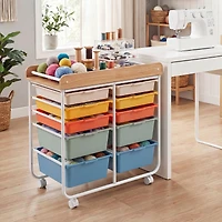 10-Drawer Rolling Cart, Wooden Tabletop and Lockable Wheels for Office - Macaron
