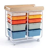 10-Drawer Rolling Cart, Wooden Tabletop and Lockable Wheels for Office - Macaron