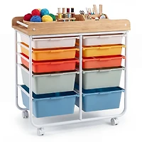 10-Drawer Rolling Cart, Wooden Tabletop and Lockable Wheels for Office - Macaron