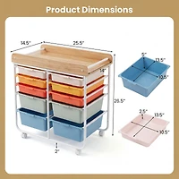 10-Drawer Rolling Cart, Wooden Tabletop and Lockable Wheels for Office - Macaron