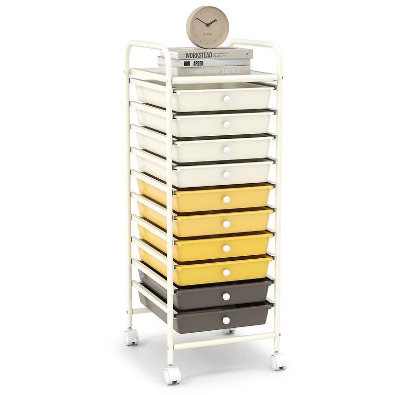 10 Drawer Rolling Storage Cart Organizer, 4 Universal Casters