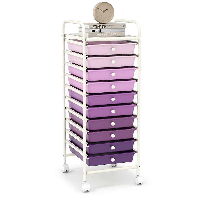 10 Drawer Rolling Storage Cart Organizer, 4 Universal Casters