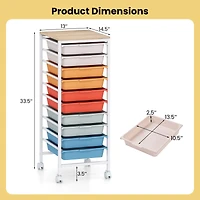 10-Drawer Rolling Storage Cart Mobile Utility Organizer, Wooden Tabletop and Lockable Wheels - Macaron