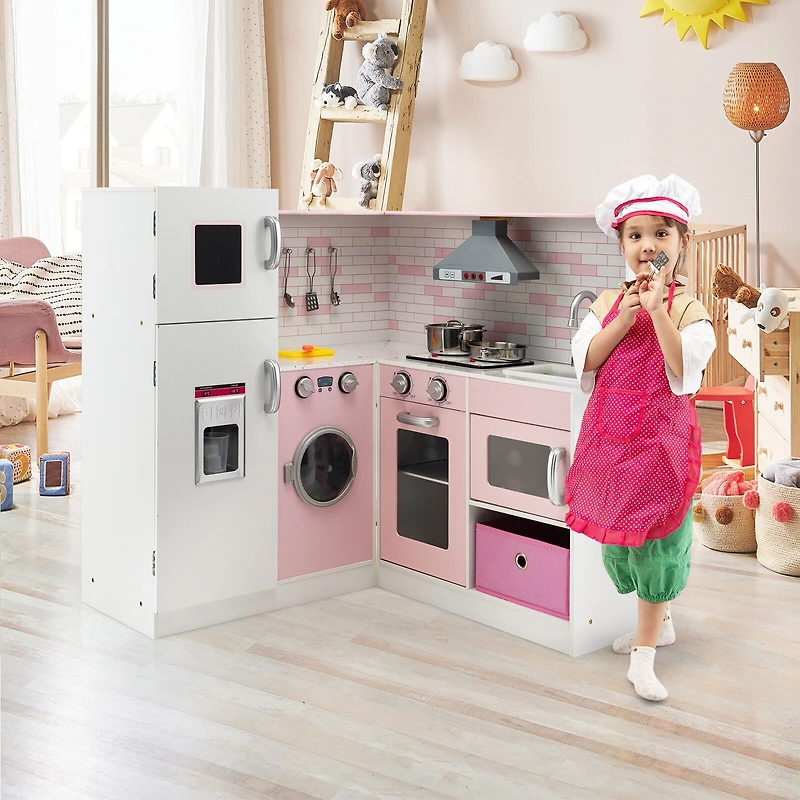 Corner Play Kitchen Wooden Toy Set, Sound and Light