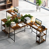 L Shaped Computer Desk with 2 Outlets and 2 USB Ports