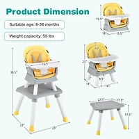 6-in-1 Convertible Baby High Chair - Yellow