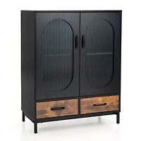 Kitchen Industrial Buffet Sideboard with Tempered Glass Doors