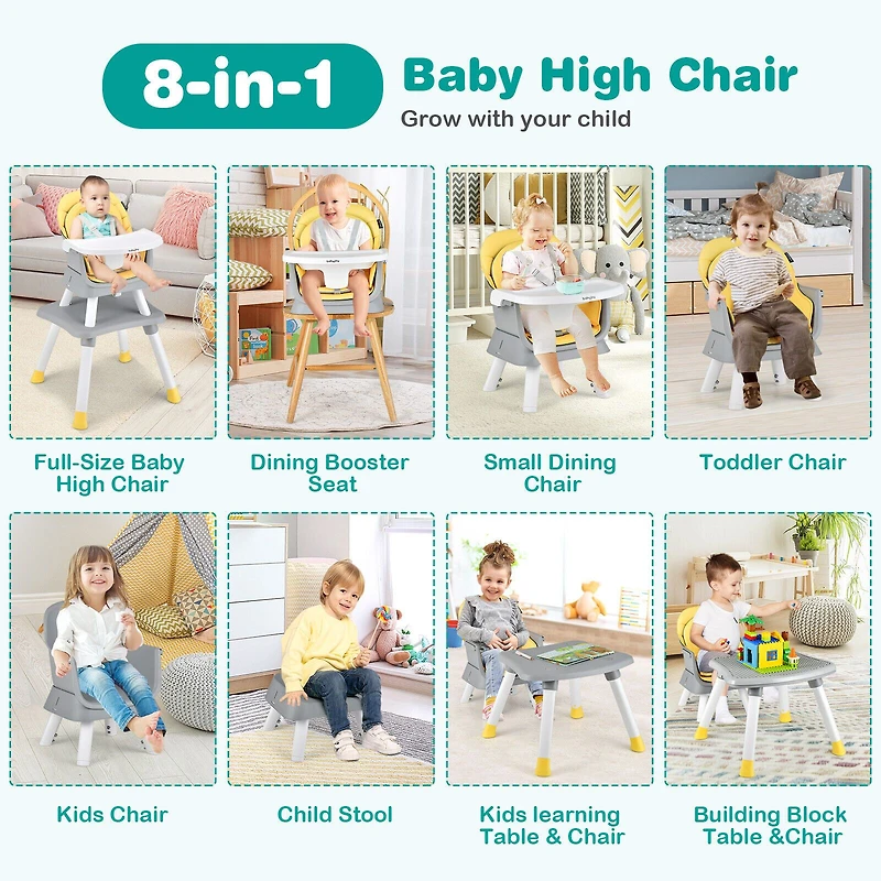 6-in-1 Convertible Baby High Chair - Yellow