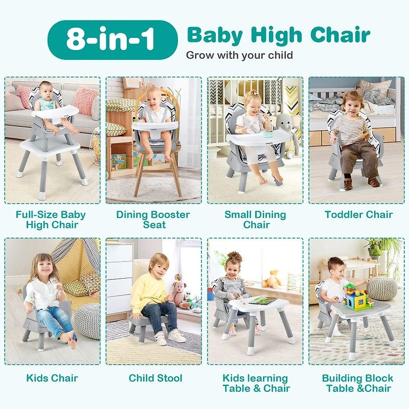 6-in-1 Convertible Baby High Chair  - Gray & White