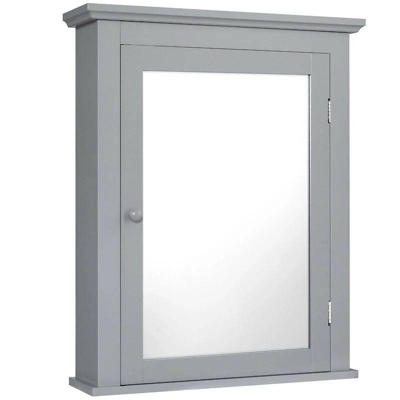 Bathroom Mirror Cabinet Wall Mounted Adjustable Shelf Medicine Storage - Gray