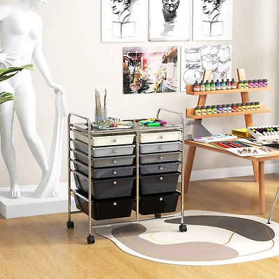 12-Drawer Rolling Storage Cart with Removable Drawers and Lockable Wheels