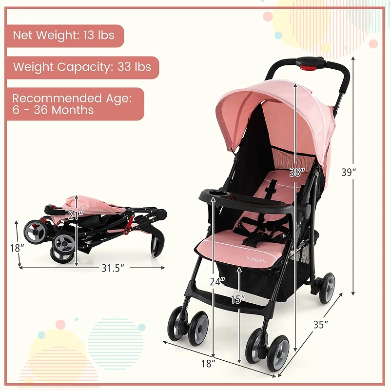 Toddler Travel Stroller for Airplane, Canopy and Adjustable Backrest