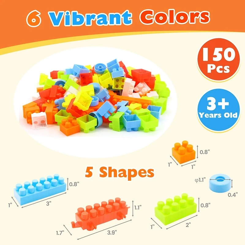 150-Piece Toddler Building Blocks Toy STEM Montessori Early Learning Toys, For 3+ Years Old