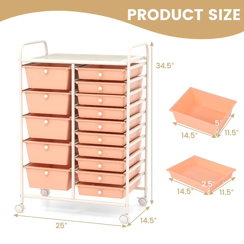 15-Drawer Utility Rolling Organizer Cart Multi-Use Storage