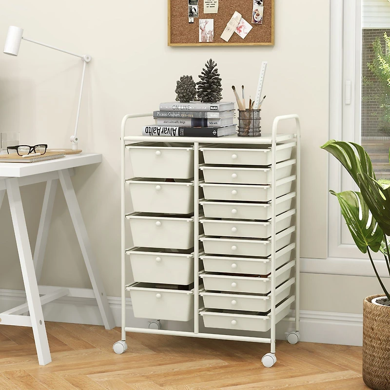 15-Drawer Utility Rolling Organizer Cart Multi-Use Storage