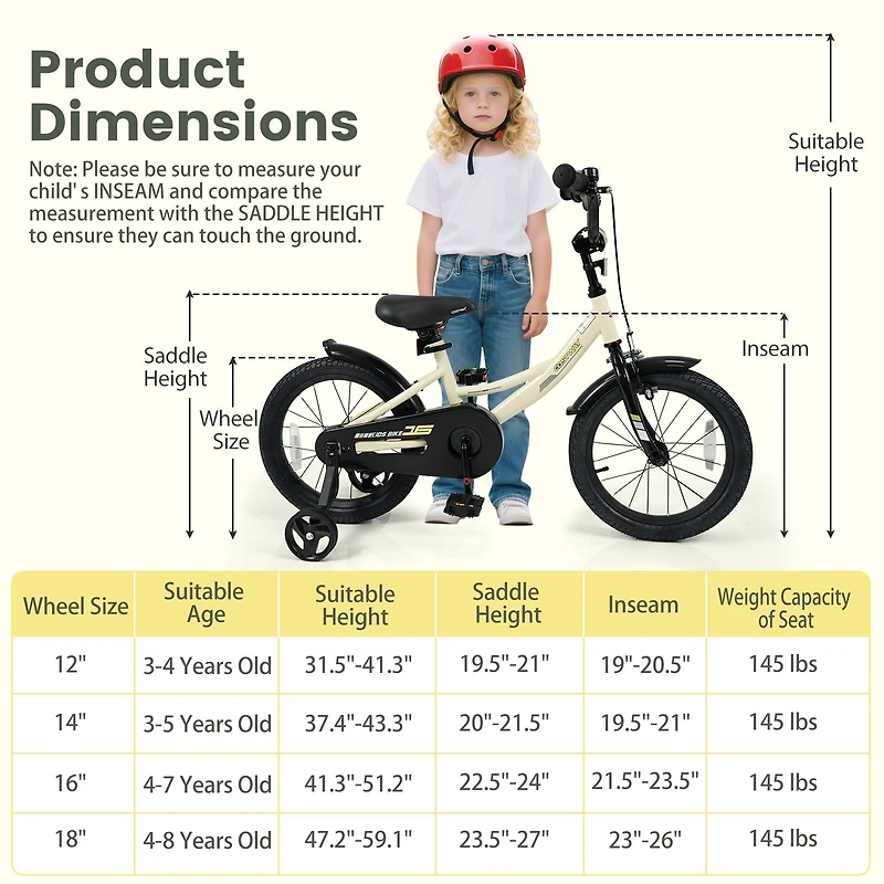 16" Kids Bike Sport Bicycle, Removable Training Wheels