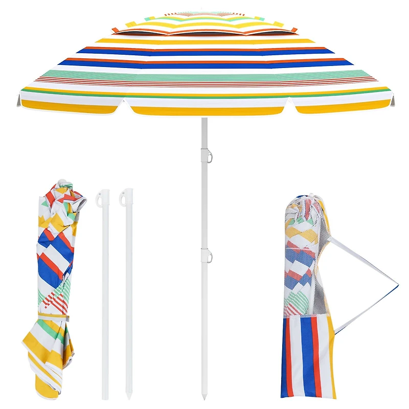 6.5 Feet Beach Umbrella, UPF50+ Sun Protection and Push Button Tilt - Colorful