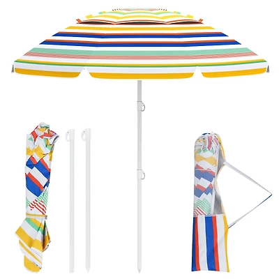 6.5 Feet Beach Umbrella, UPF50+ Sun Protection and Push Button Tilt - Colorful