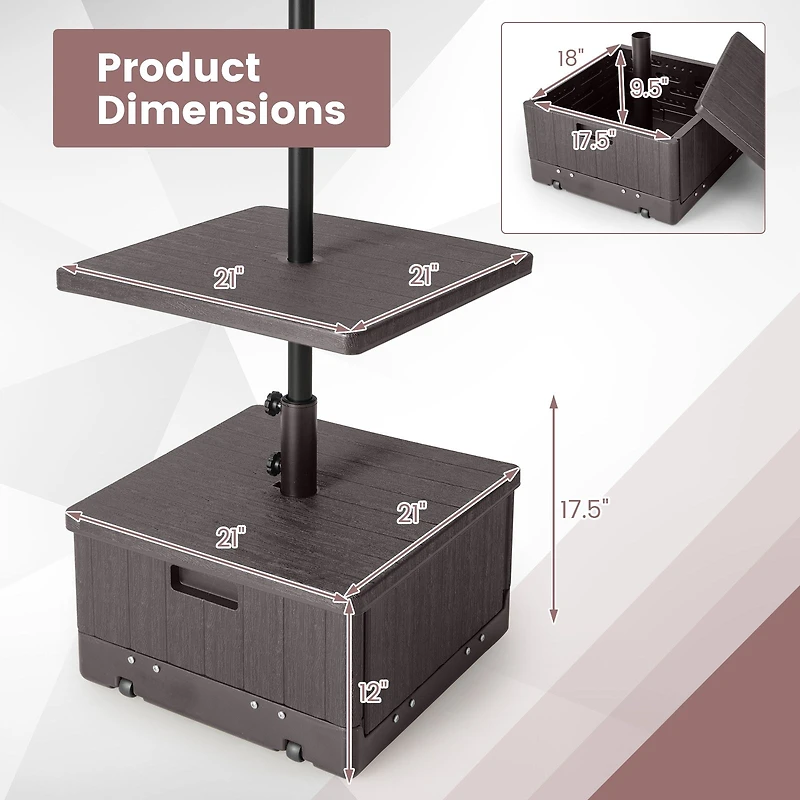 175 lbs Outdoor Fillable Umbrella Base, Table Tray - Brown
