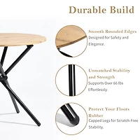 Modern 5-Piece Round Oak Dining Set with Brown Suede Chairs