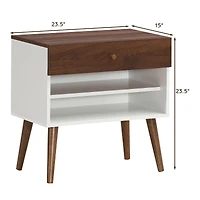 Mid-Century Nightstand with Drawer and Rubber Wood Legs