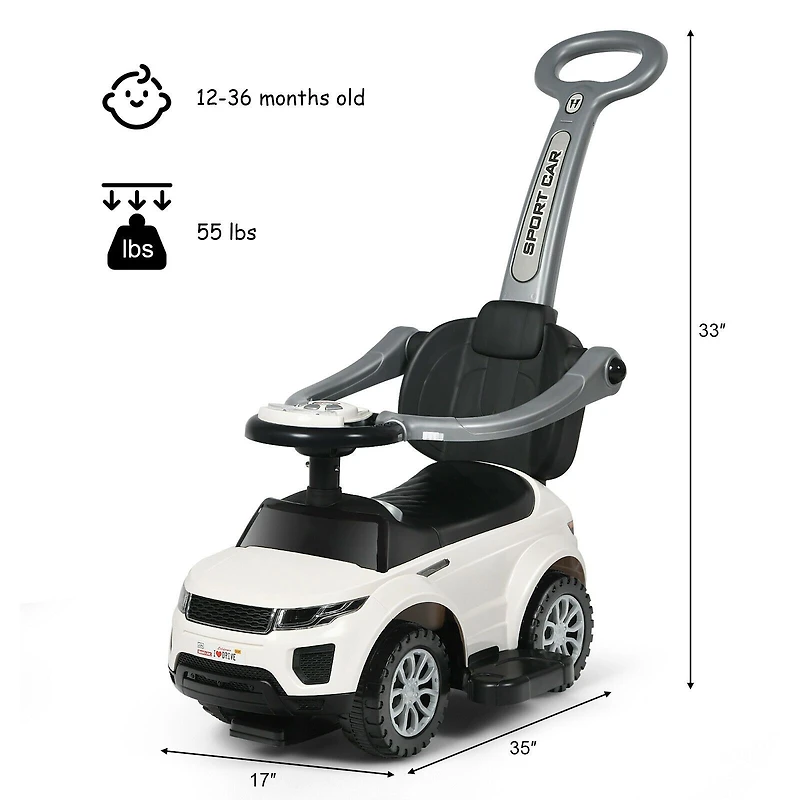 3 in 1 Ride on Push Car Toddler Stroller Sliding Car, Music