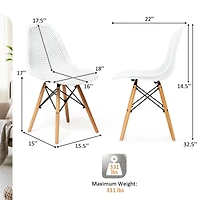 4-Piece Modern Plastic Hollow Chair Set with Wood Leg-White