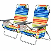 2-Pack Folding Backpack Beach Chair 5-Position Outdoor Reclining Chairs, Pillow