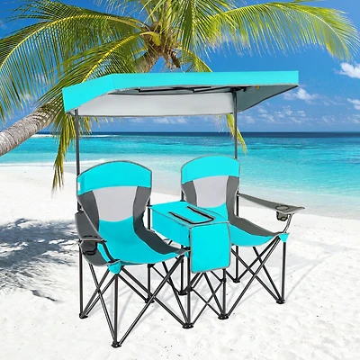 Portable Folding Camping Canopy Chairs, Cup Holder - Turquoise