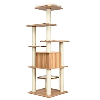7-Layer Wooden Cat Tree Tall Cat Tower, Sisal Posts and Condo - Natural