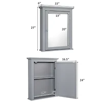 Bathroom Mirror Cabinet Wall Mounted Adjustable Shelf Medicine Storage - Gray