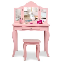 Ensemble coiffeuse pour enfants, miroir de maquillage et tabouret - rose