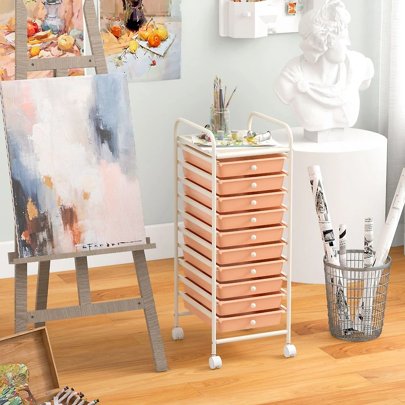10 Drawer Rolling Storage Cart Organizer, 4 Universal Casters