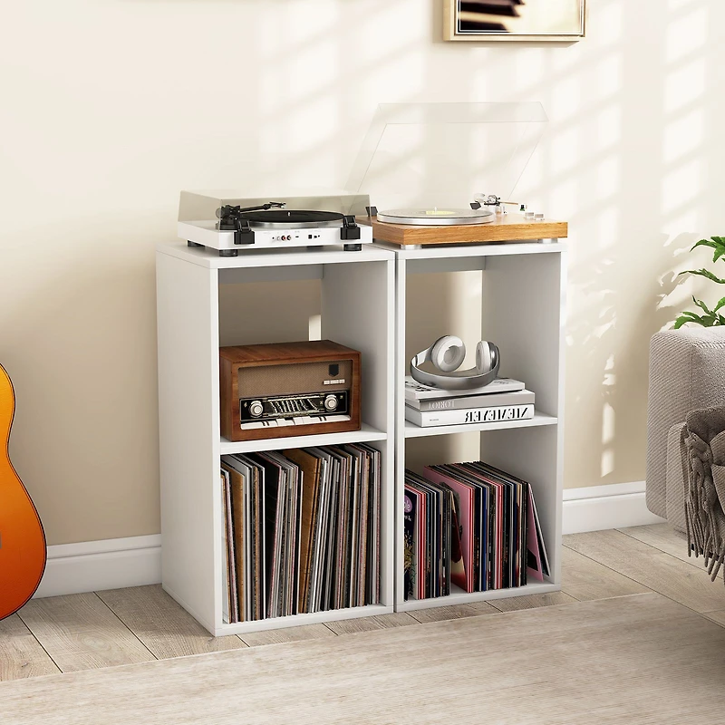 2 Cube Bookshelf, Back Guardrail for Living Room Bedroom - White