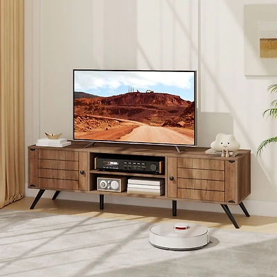 Meuble TV à 2 portes pour téléviseurs jusqu'à 65 po, étagères ouvertes - Chêne
