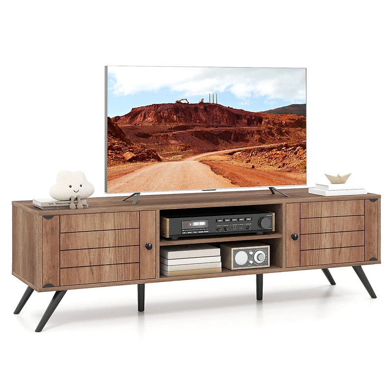 2-Door TV Stand for TVs up to 65", Open Shelves - Oak