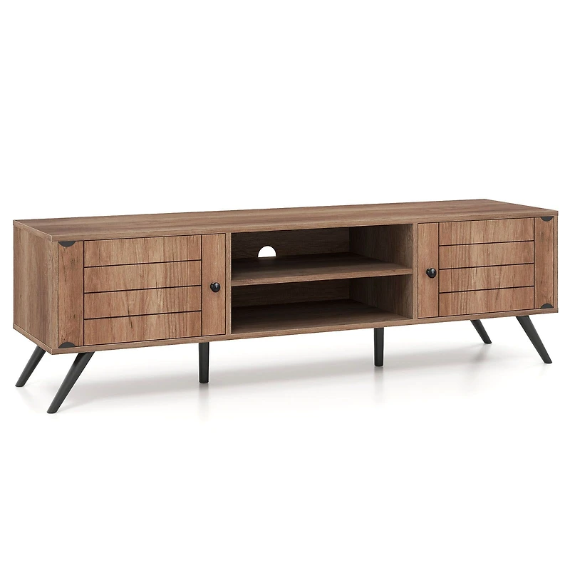2-Door TV Stand for TVs up to 65", Open Shelves - Oak